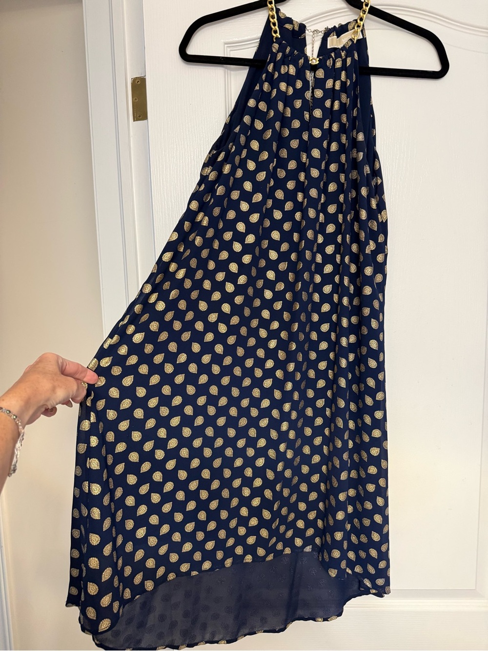 MICHAEL Michael Kors Navy Halter High-Low Dress with Gold Dot Print - Picture 2 of 4